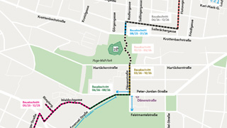 Plan mit eingezeichneten Bauabschnitten